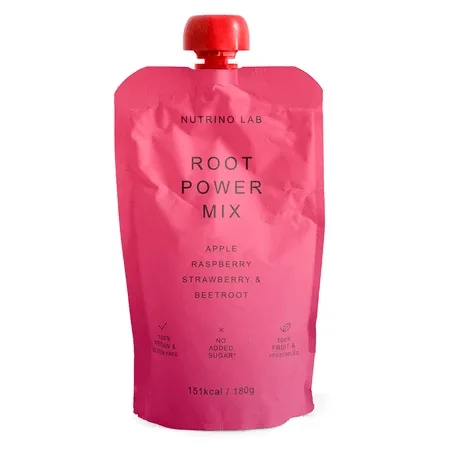 Piure pasteurizat cu mere, zmeura, capsuni si sfecla rosie Root Power Mix, 180 g, Nutrino Lab — preț și oferte