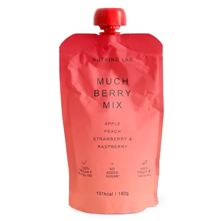 Piure pasteurizat cu mere, piersici, capsuni si zmeura Much Berry Mix, 180 g, Nutrino Lab — preț și oferte