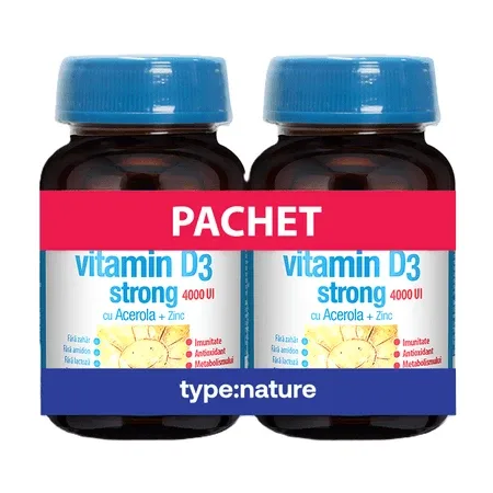 Pachet Vitamina D3 Strong, 4000 UI, 90 tablete + 90 tablete, Naturmil — preț și oferte