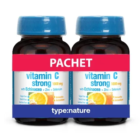 Pachet Vitamina C Strong, 1000 mg, 60 tablete + 60 tablete, Naturmil — preț și oferte