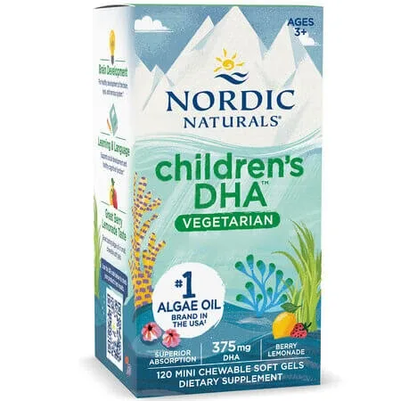 Omega 3 pentru copii Children's DHA Vegetarian, 375 mg, 120 capsule masticabile, Nordic Naturals — preț și oferte