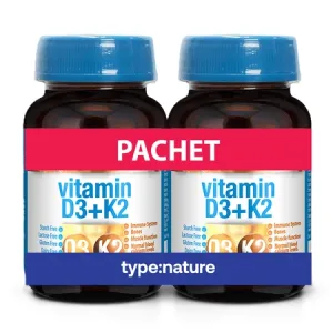 Pachet Vitamina D3 + K2, 60 tablete + 60 tablete, Naturmil