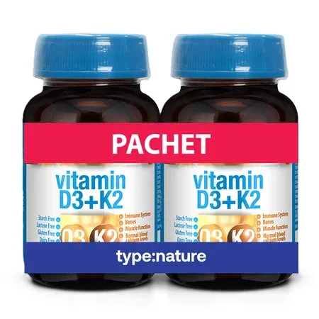 Pachet Vitamina D3 + K2, 60 tablete + 60 tablete, Naturmil — preț și oferte
