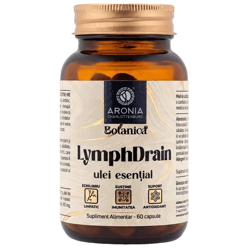 Lymph Drain — capsule cu 6 uleiuri esențiale pentru perioadele în care reții apă, corpul pare mai încărcat și ai picioarele grele | Botanica — preț și oferte