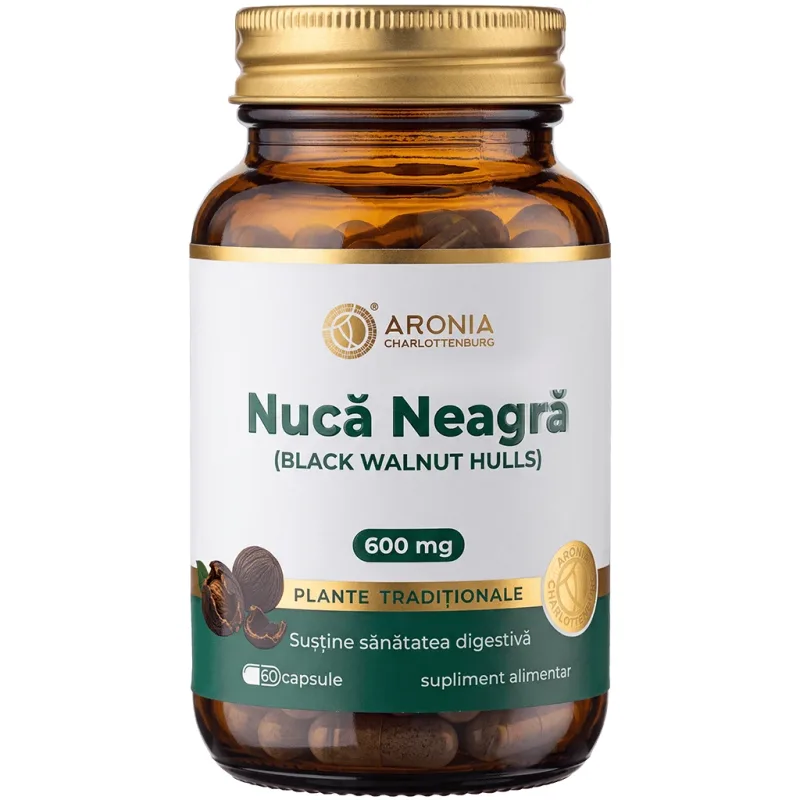 Nucă Neagră (Black Walnut Hulls) 600 mg — 60 capsule cu extract concentrat, pentru sănătatea digestivă și echilibrul intestinal | Plante Tradiționale — preț și oferte