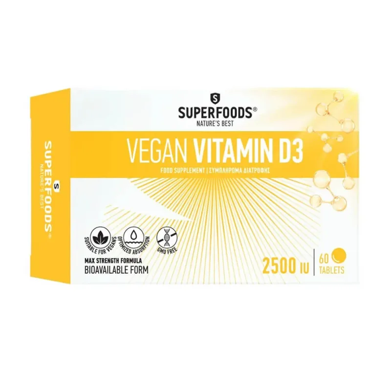 Superalimente vegane cu vitamina D3 2500 UI, 60 de comprimate — preț și oferte