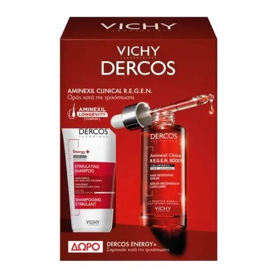 VICHY  Set Dercos Aminexil Clinical R.E.G.E.N. Booster Ser pentru întărirea părului, 90 ml și cadou: Dercos Shampoo Energy+, șampon fortifiant împotriva căderii părului, 50 ml, 1 set — preț și oferte