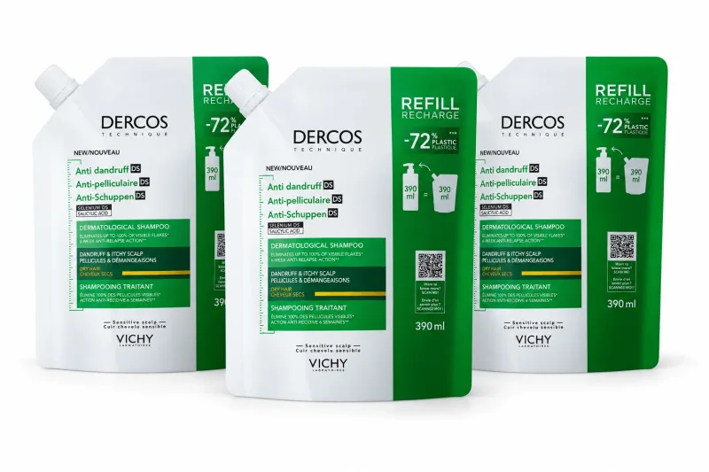 Vichy Dercos Șampon tratament anti-mătreață DS reîncărcare ecologică, 3x390 ml — preț și oferte