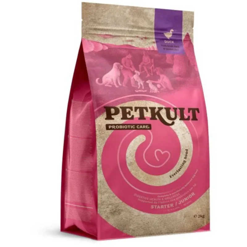 PETKULT Probiotic Care Starter & Junior, XS-XL, Rață, hrană uscată câini junior, sistem digestiv, 2kg — preț și oferte