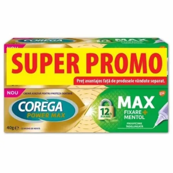 COREGA POWER MAX FIXARE+MENTOL 40G 1+1 PACHET SPECIAL — preț și oferte