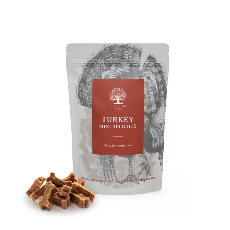 ESSENTIAL Mini Delights, XS-S, Curcan, punguță recompense fără cereale câini, 100g — preț și oferte