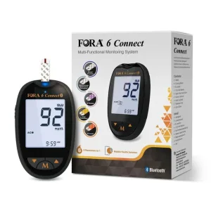 FORA 6 Connect Glucometru multiparametric MG mg/dl – Aparat de măsurare a colesterolului, a cetonelor și a acidului uric, cu Bluetooth