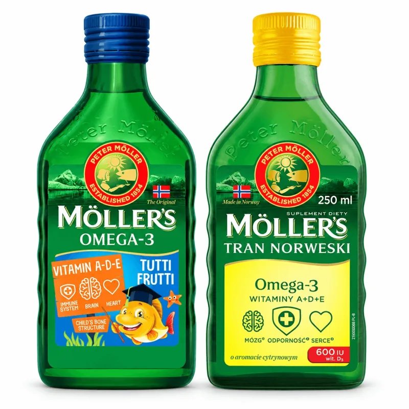 Ulei de pește norvegian 250 ml + Ulei de pește cu Omega-3, 250 ml MOLLER'S — preț și oferte
