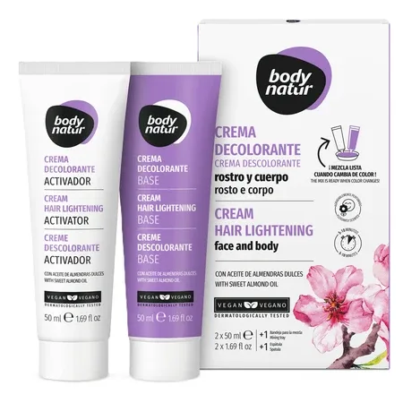 Crema decoloranta cu ulei de migdale pentru parul facial si corporal, 2x50 ml, Body Natur — preț și oferte