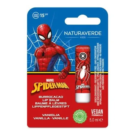 Balsam de buze cu protectie solara SPF 15 si aroma de vanilie Spiderman, 5 ml, Naturaverde — preț și oferte