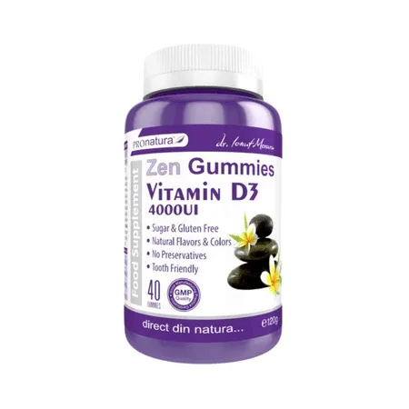 Zen Gummies Vitamin D3, 4000 UI, 40 jeleuri, Pro Natura — preț și oferte