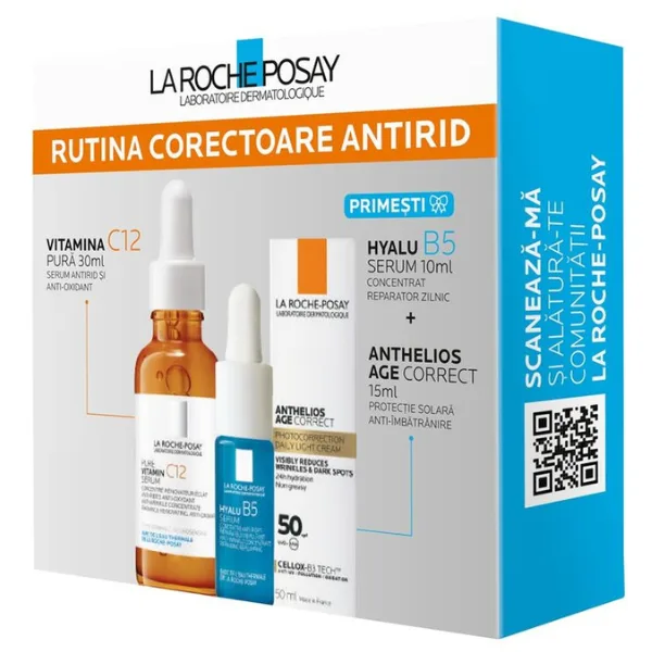 Pachet Serum Cu Vitamina C12 Pura 30 ml + Mini Anthelios Age Correct 15 ml + Mini Hyalu B5 Serum 10 ml, La Roche-Posay — preț și oferte