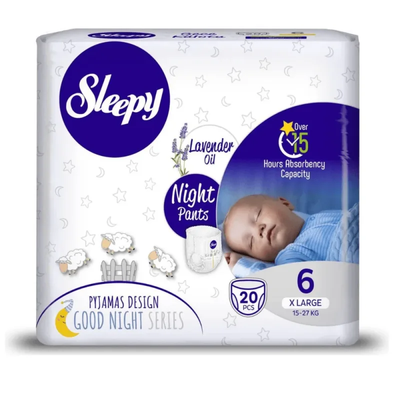 Scutece chilotel pentru bebelusi Night, Nr 6 X Large, 15-27 kg, 20 bucati, Sleepy — preț și oferte
