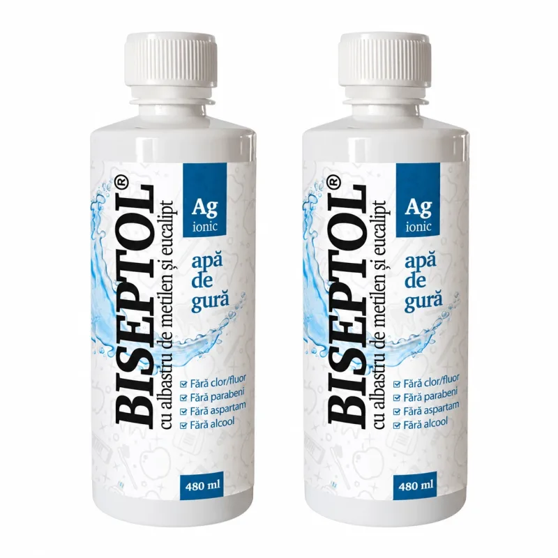 BiSeptol apă de gură cu albastru de metilen și eucalipt, 2x480 ml, Dacia Plant — preț și oferte
