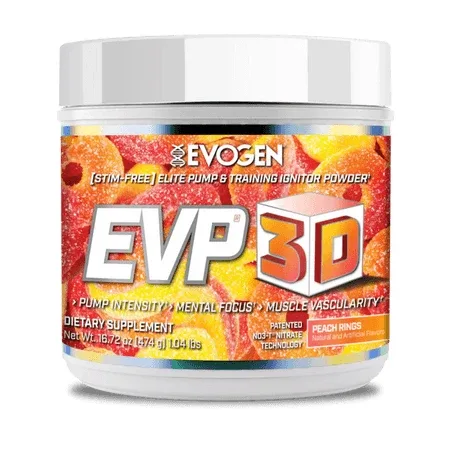 Pre-Workout fara Cafeina EVP 3D, Peach Rings, 620 g, Evogen — preț și oferte