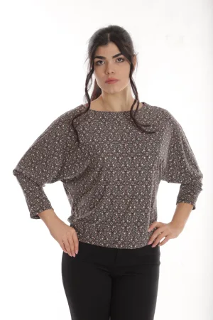 Bluza chimono CP24021 grej & roz pudra geometric, Cesy | marimea L