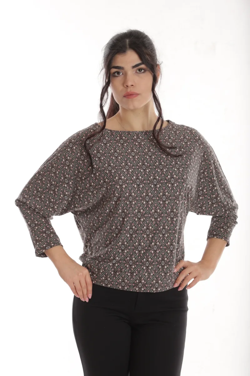 Bluza chimono CP24021 grej & roz pudra geometric, Cesy | marimea L CESY INFINITY — preț și oferte