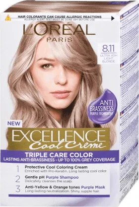 Loreal Paris  EXCELLENCE CREME Vopsea de păr permanentă cu amoniac 8.11, 1 buc — preț și oferte