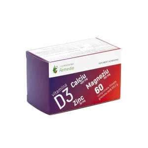 Calciu Magneziu Zinc + Vitamina D3, 60 comprimate filmate, Laboratoarele Remedia
