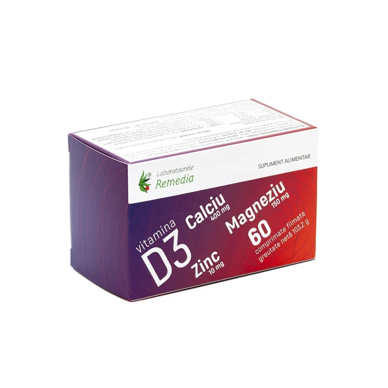 Calciu Magneziu Zinc + Vitamina D3, 60 comprimate filmate, Laboratoarele Remedia — preț și oferte