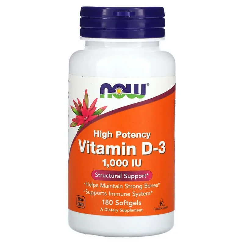 Vitamina D-3, 1,000 UI, 180 gelule moi, Now Foods — preț și oferte