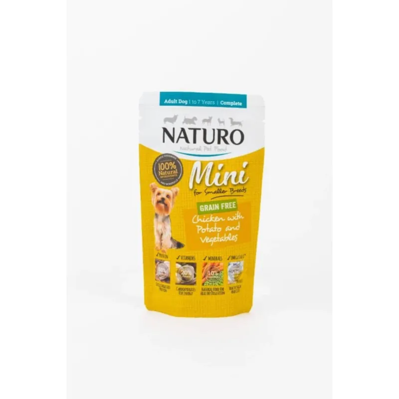 NATURO Mini, XS-S, Pui și Cartofi, plic hrană umedă fără cereale câini, (în suc propriu), 150g — preț și oferte
