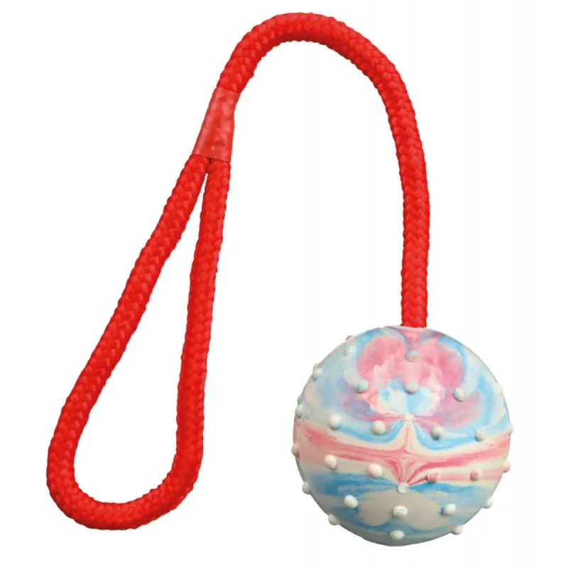 TRIXIE, jucărie minge plină cu sfoară câini, cauciuc, 6cm x 30cm, multicolor — preț și oferte