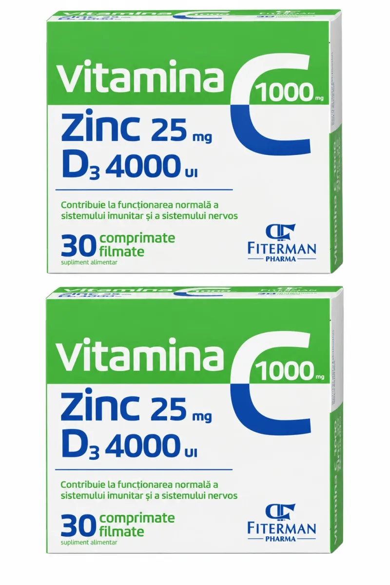Vitamina C 1000 mg + Zn 25 mg + D3 4000UI, 2x30 comprimate filmate, Fiterman — preț și oferte