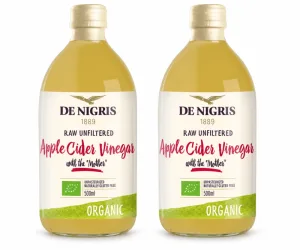 Oțet din cidru de mere nefiltrat, 2x500 ml, De Nigris