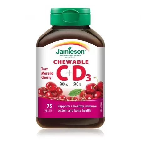VITAMINA C 500MG + D 500UI CU AROMA CIRESE 75COMPR.MAST.5196 JAMIESON LABORATOIRES — preț și oferte