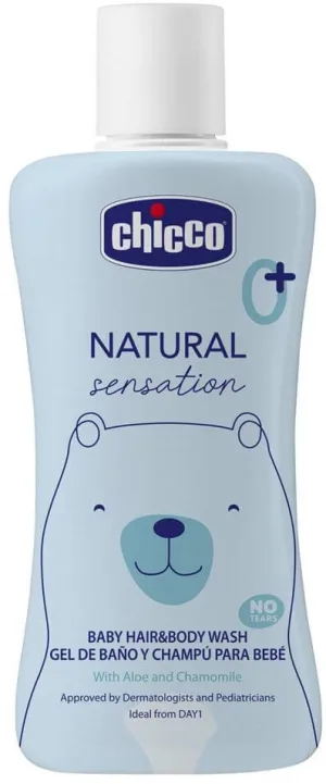 Șampon Chicco Natural Sensation pentru păr și corp cu aloe și mușețel 0m+, 200 ml