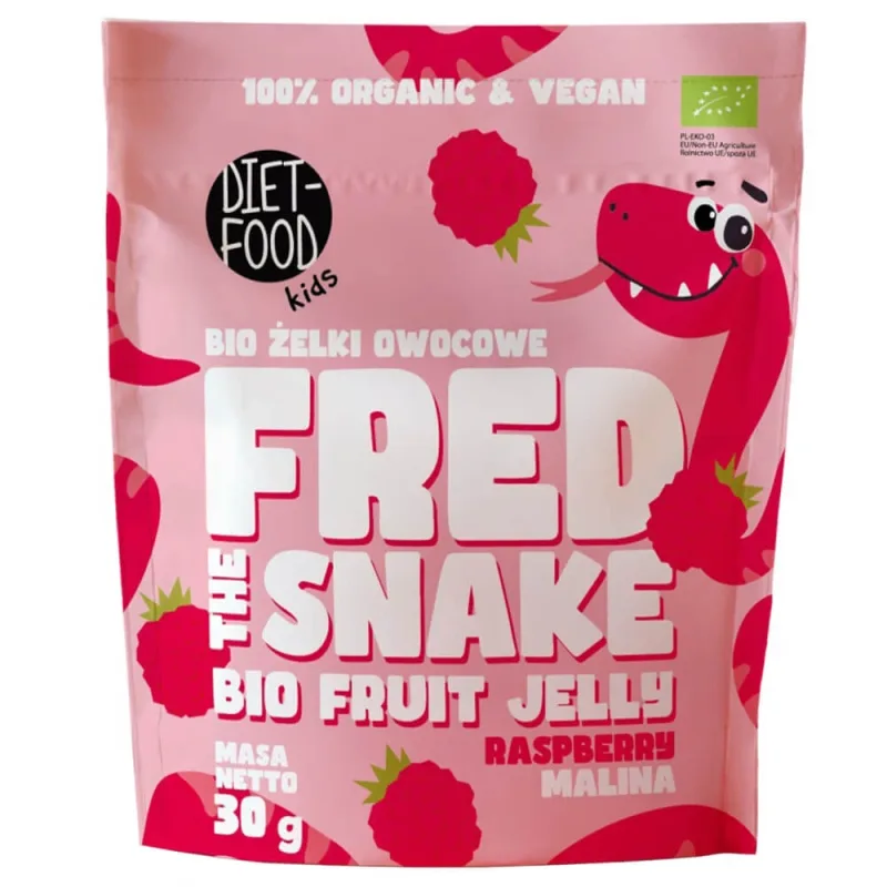 Fred The Snake, jeleu de fructe, zmeură, Bio, 30 g — preț și oferte