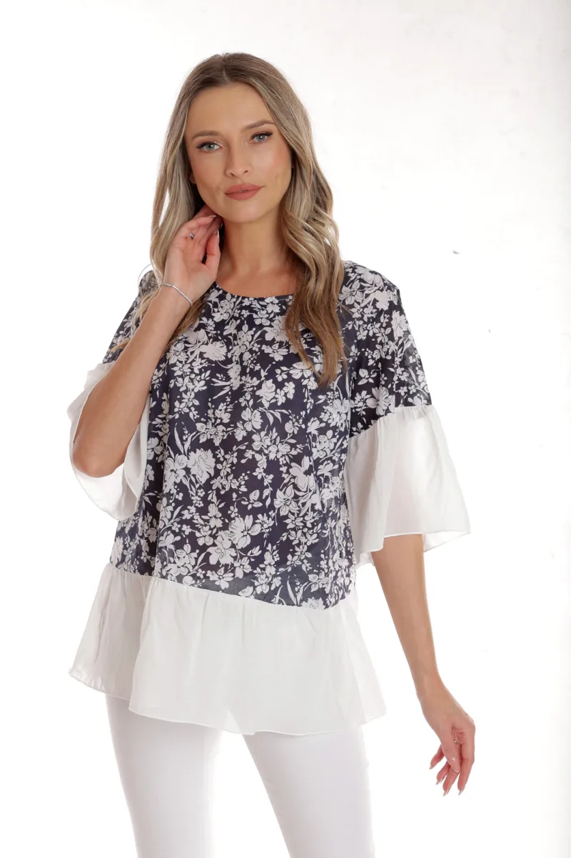 Bluza dama CP25029 bleumarin floral & alb, Cesy | marimea M CESY INFINITY — preț și oferte