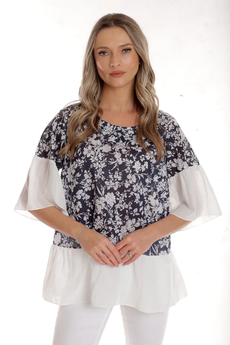 Bluza dama CP25029 bleumarin floral & alb, Cesy | marimea XXL CESY INFINITY — preț și oferte