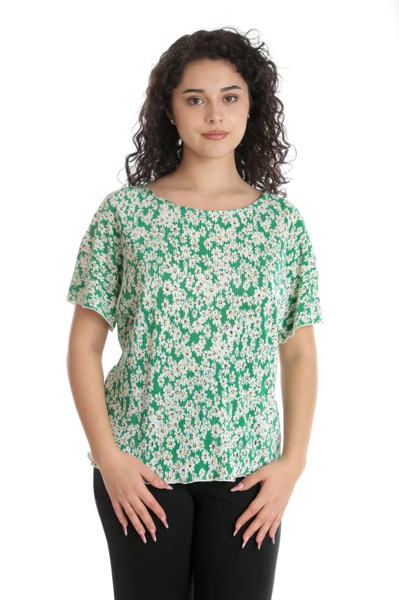 Bluza dama CV24042 verde & alb margarete, Cesy | marimea M CESY INFINITY — preț și oferte
