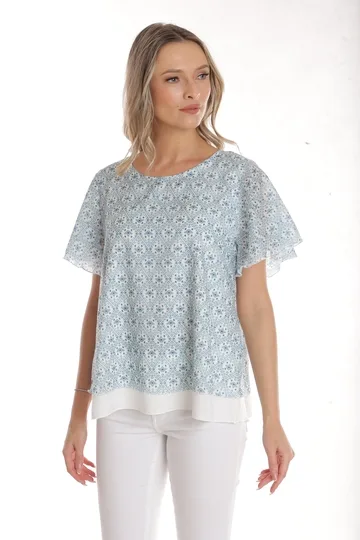 Bluza dama CV25042 bleu microimprimeu, Cesy | marimea L CESY INFINITY — preț și oferte