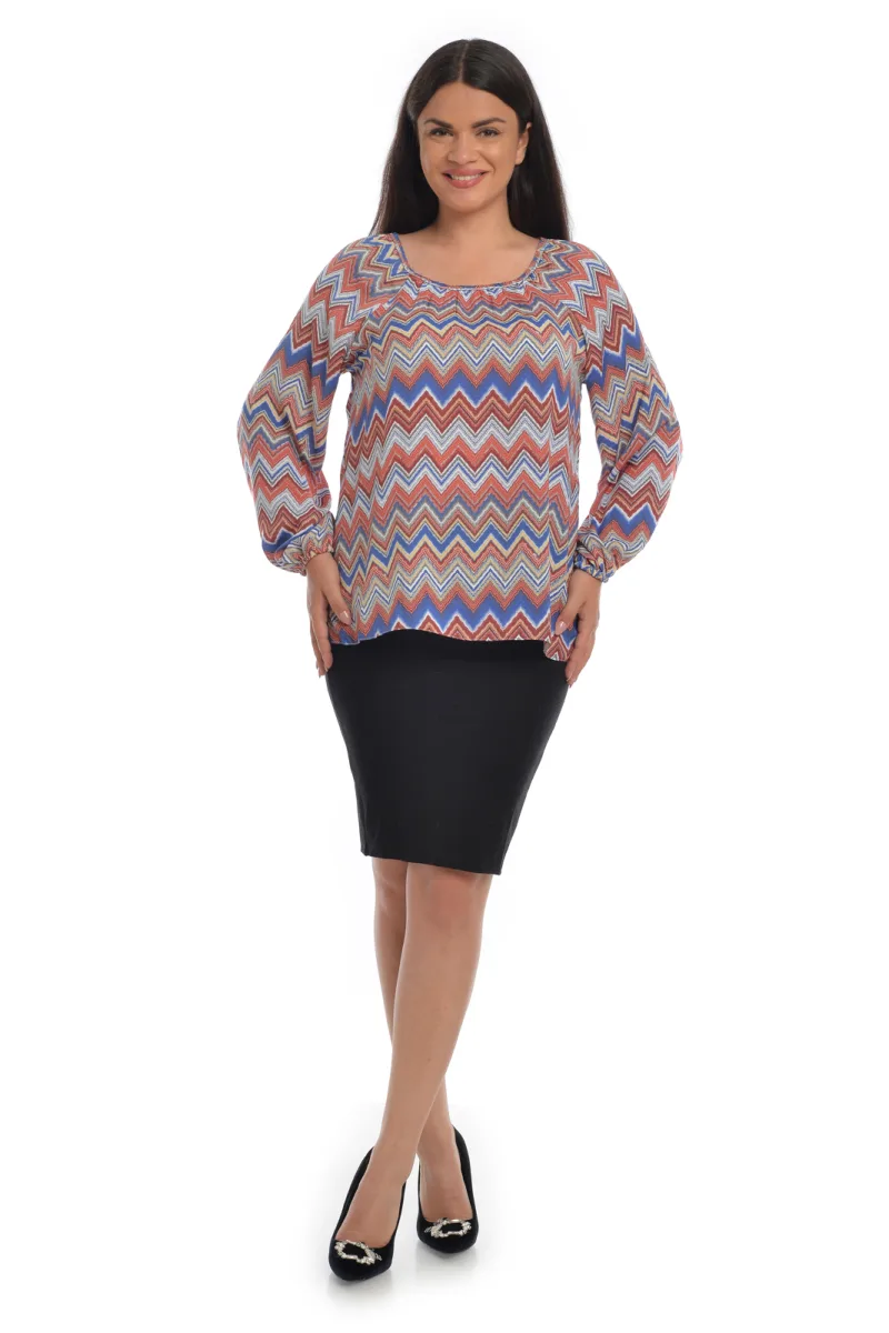 Bluza dama ie CT21055 albastru & caramiziu zig-zag, Cesy | marimea L CESY INFINITY — preț și oferte