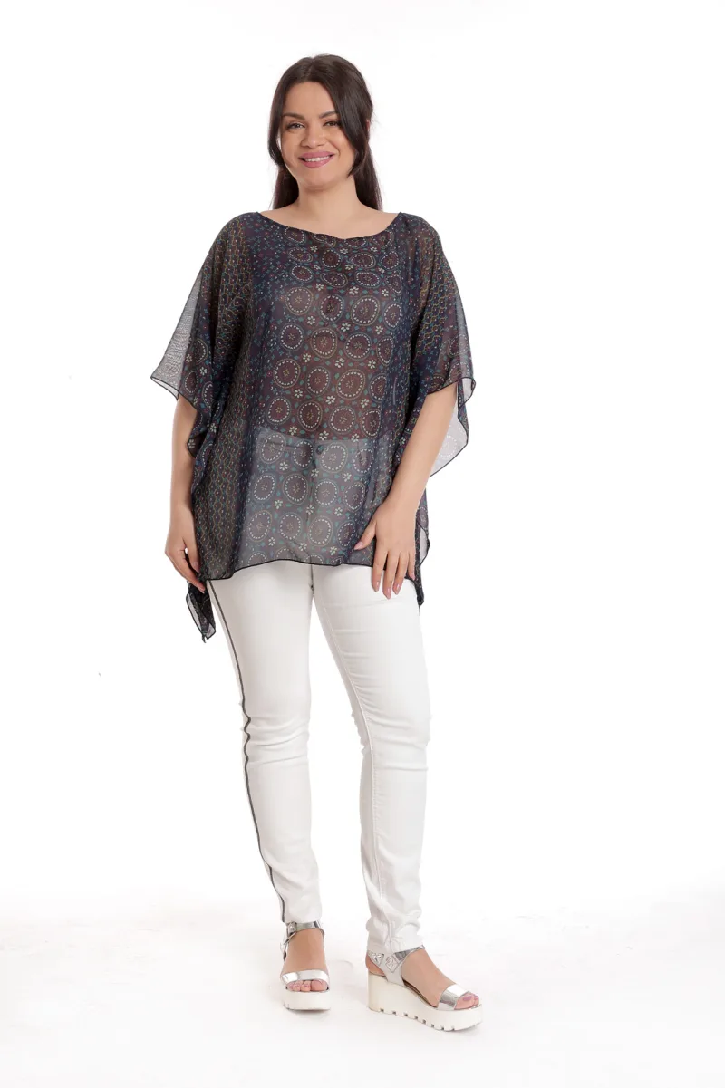 Bluza dama voal CV23037 bleumarin & multicolor stilizat, Cesy | marimea L/XL CESY INFINITY — preț și oferte
