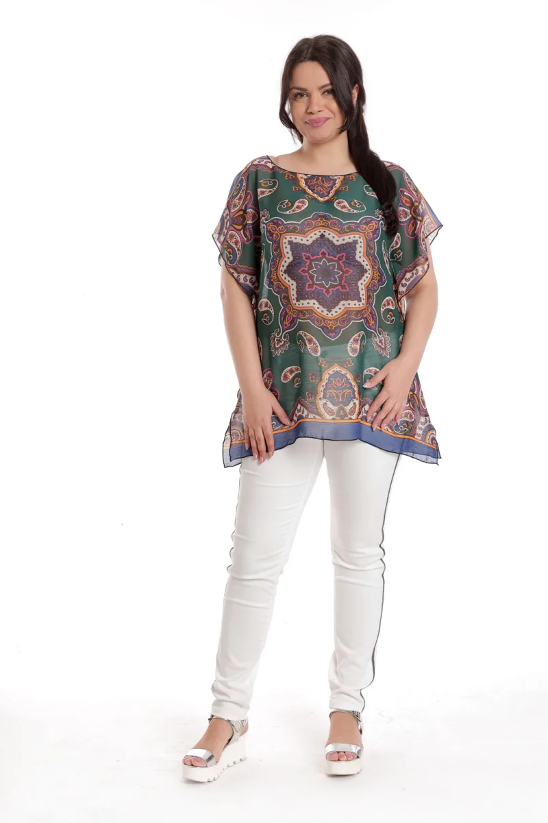 Bluza dama voal CV23046 verde & albastru arabesc, Cesy | marimea S/M CESY INFINITY — preț și oferte