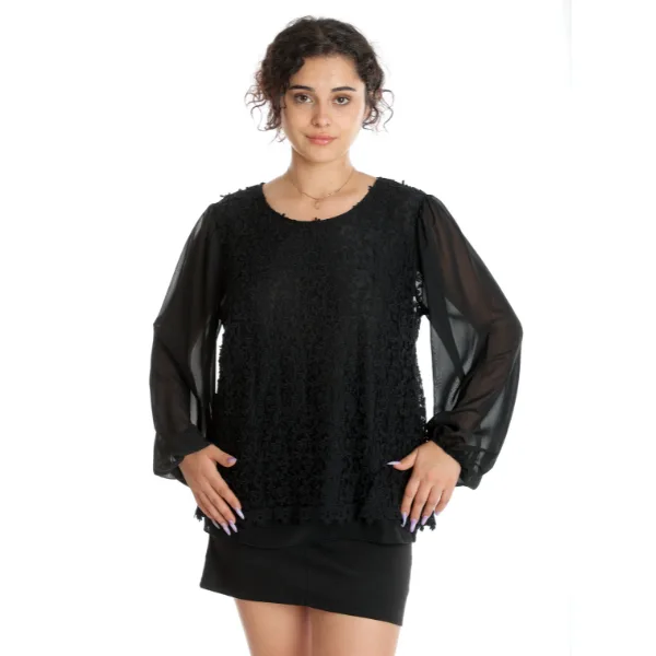 Bluza dantela & voal CT24101 negru, Cesy | marimea M CESY INFINITY — preț și oferte