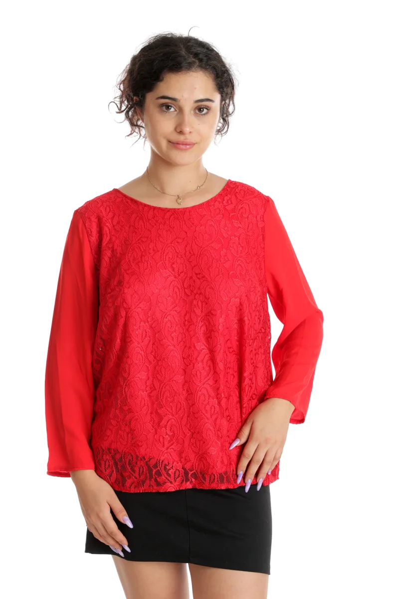 Bluza dantela & voal CT24102 rosu, Cesy | marimea L CESY INFINITY — preț și oferte