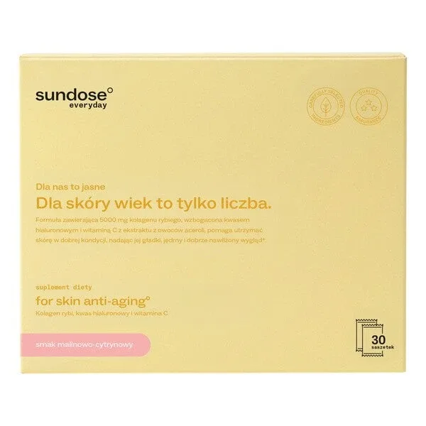 Sundose Everyday For Skin Anti-Aging Acid hialuronic și vitamina C, pliculețe cu pulbere, aromă de zmeură și lămâie, 30 buc. — preț și oferte