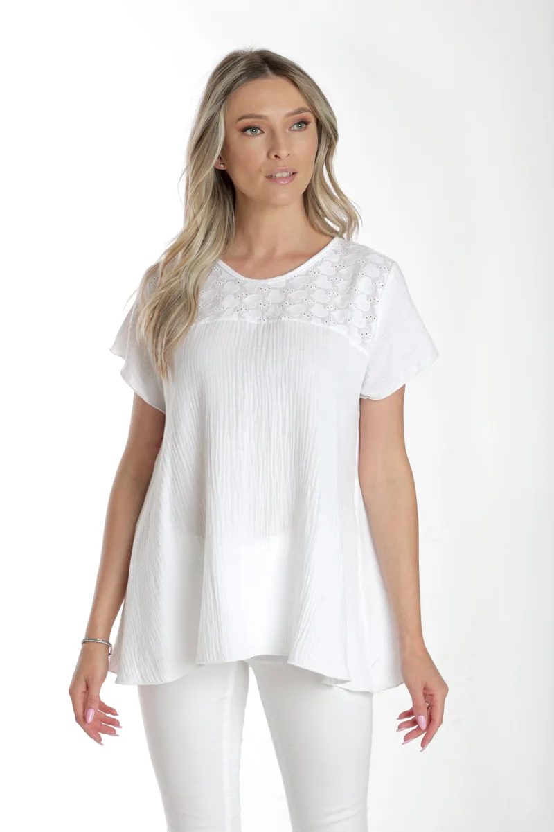 Bluza dantela brodata CV24060 alb, Cesy | marimea XL CESY INFINITY — preț și oferte