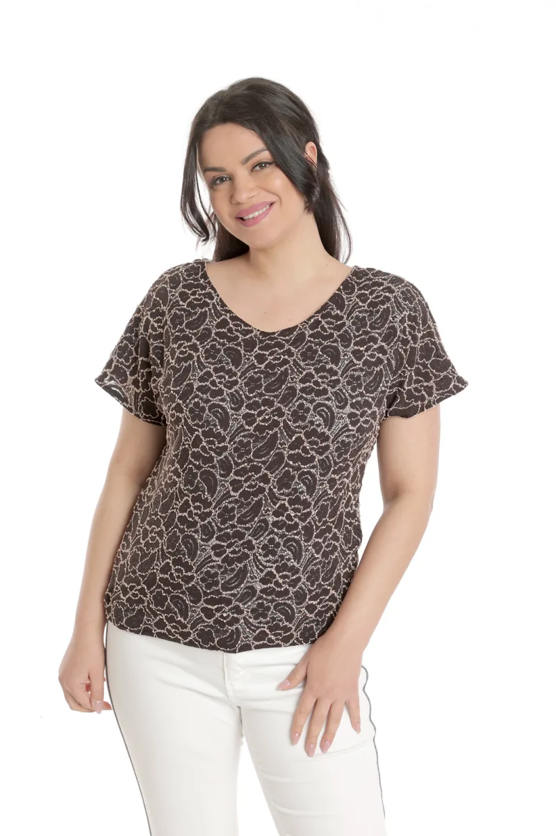 Bluza dantela CV23045 maro & bej broderie, Cesy | marimea S CESY INFINITY — preț și oferte
