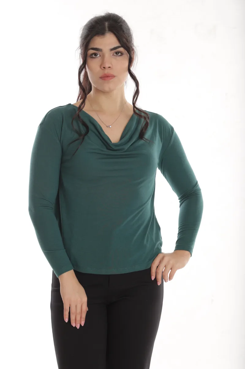 Bluza decolteu falduri CP24020 verde, Cesy | marimea L CESY INFINITY — preț și oferte